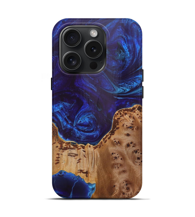 iPhone 15 Pro Wood+Resin Live Edge Phone Case - Hallie (Blue, 669249)