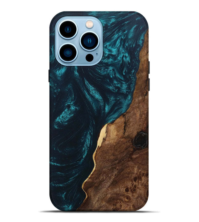 iPhone 14 Pro Max Wood+Resin Live Edge Phone Case - Callie (Green, 669252)