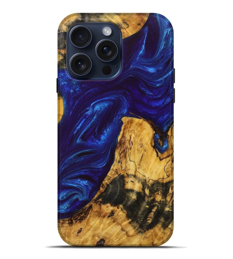 iPhone 15 Pro Max Wood+Resin Live Edge Phone Case - Virgil (Blue, 669263)