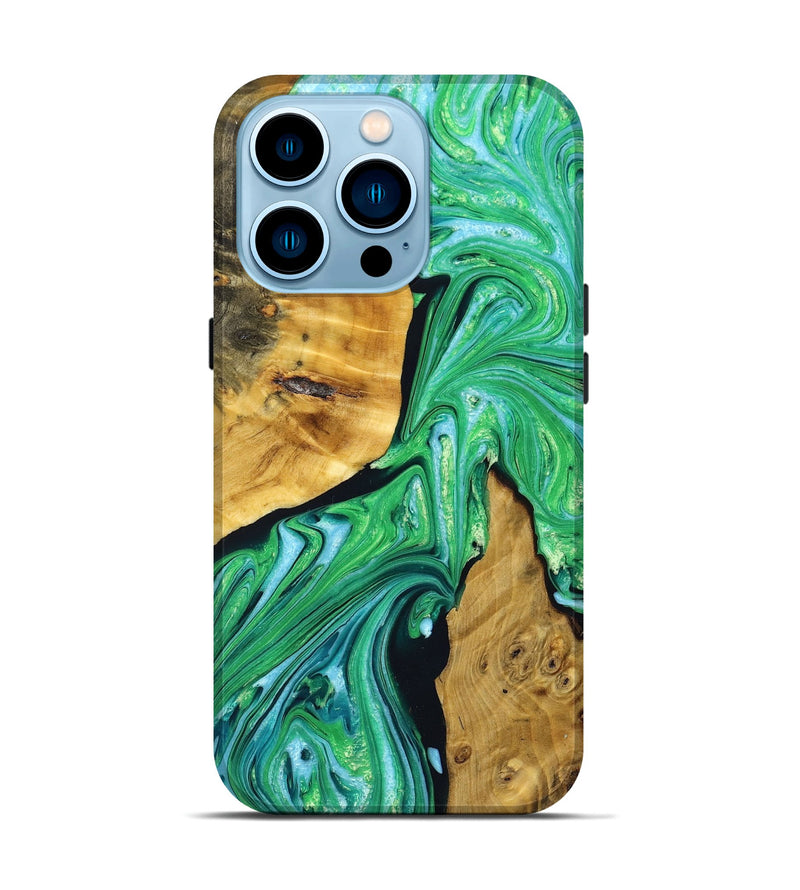 iPhone 14 Pro Wood+Resin Live Edge Phone Case - Kody (Green, 669264)