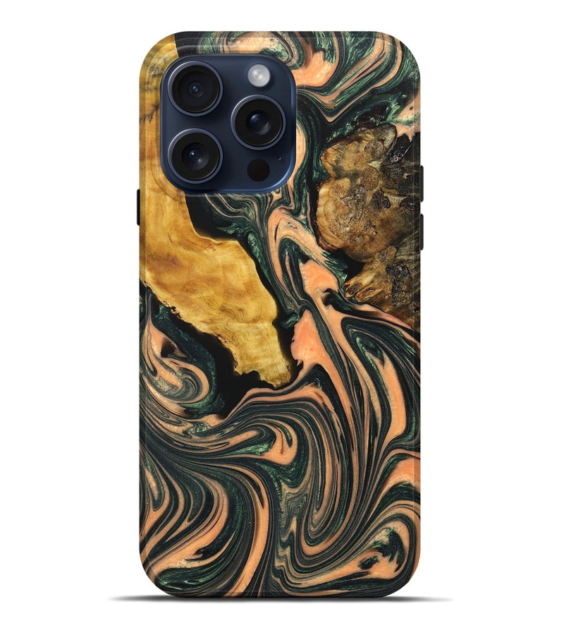 iPhone 15 Pro Max Wood+Resin Live Edge Phone Case - Ora (Green, 669265)