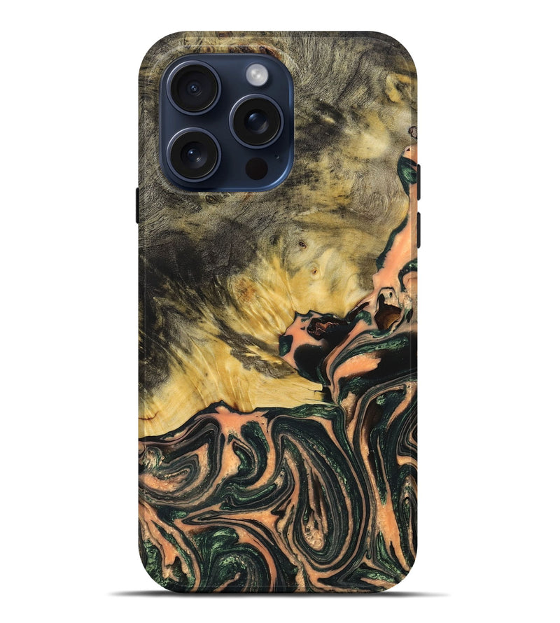 iPhone 15 Pro Max Wood+Resin Live Edge Phone Case - Selena (Green, 669267)