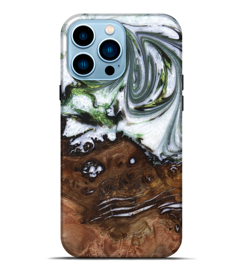 iPhone 14 Pro Max Wood+Resin Live Edge Phone Case - Meredith (Green, 669270)