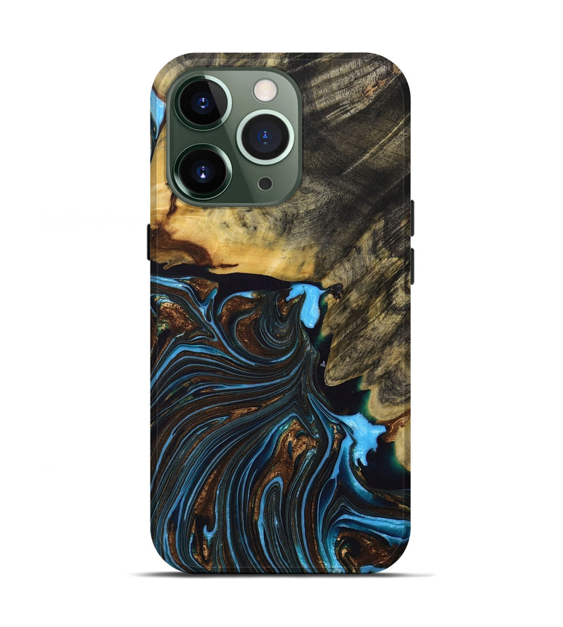 iPhone 13 Pro Wood+Resin Live Edge Phone Case - Gabrielle (Teal & Gold, 669273)