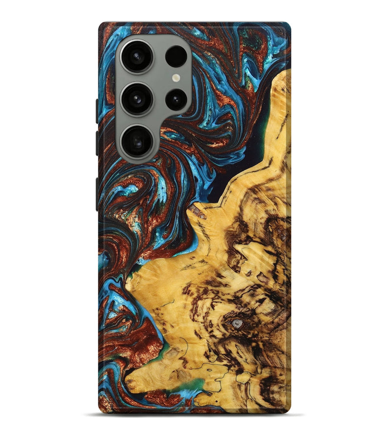 Galaxy S23 Ultra Wood+Resin Live Edge Phone Case - Laurel (Teal & Gold, 669274)