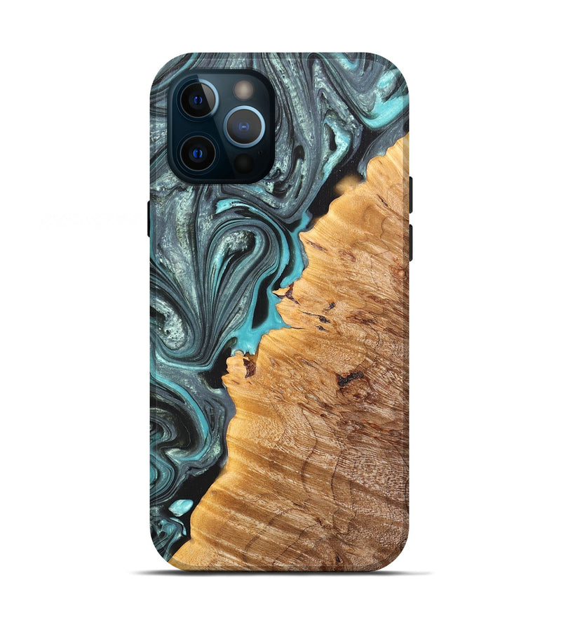 iPhone 12 Pro Wood+Resin Live Edge Phone Case - Caitlin (Green, 669529)