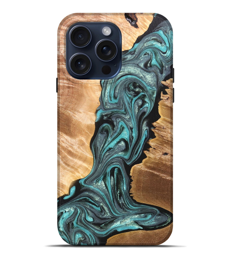 iPhone 15 Pro Max Wood+Resin Live Edge Phone Case - Jace (Green, 669530)