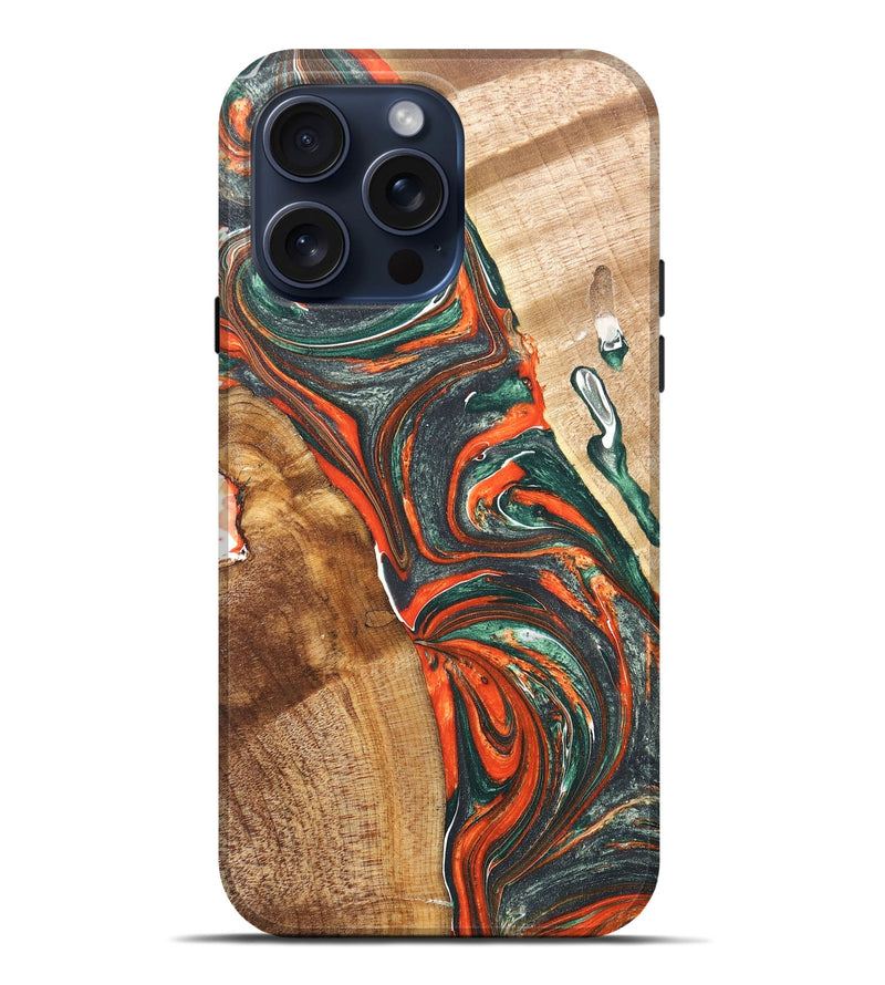 iPhone 15 Pro Max Wood+Resin Live Edge Phone Case - Rudolph (Green, 669531)