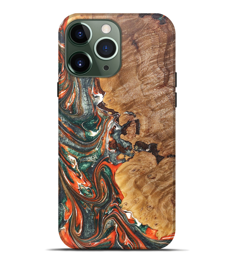 iPhone 13 Pro Max Wood+Resin Live Edge Phone Case - Christina (Green, 669532)