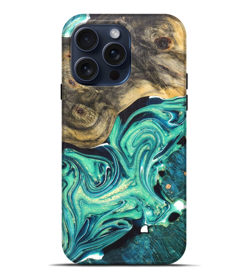 iPhone 15 Pro Max Wood+Resin Live Edge Phone Case - Easton (Green, 669534)