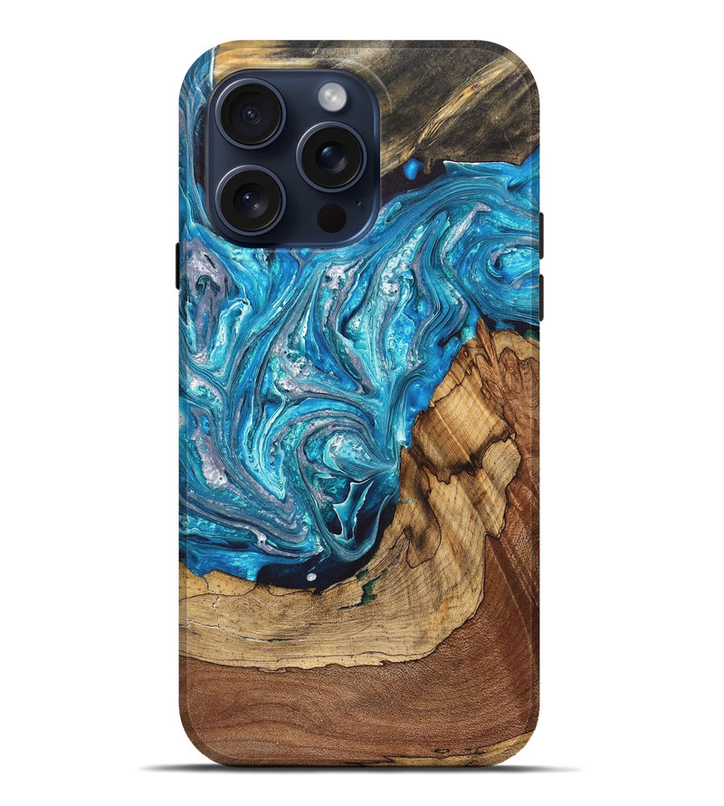 iPhone 15 Pro Max Wood+Resin Live Edge Phone Case - Maurice (Blue, 669535)
