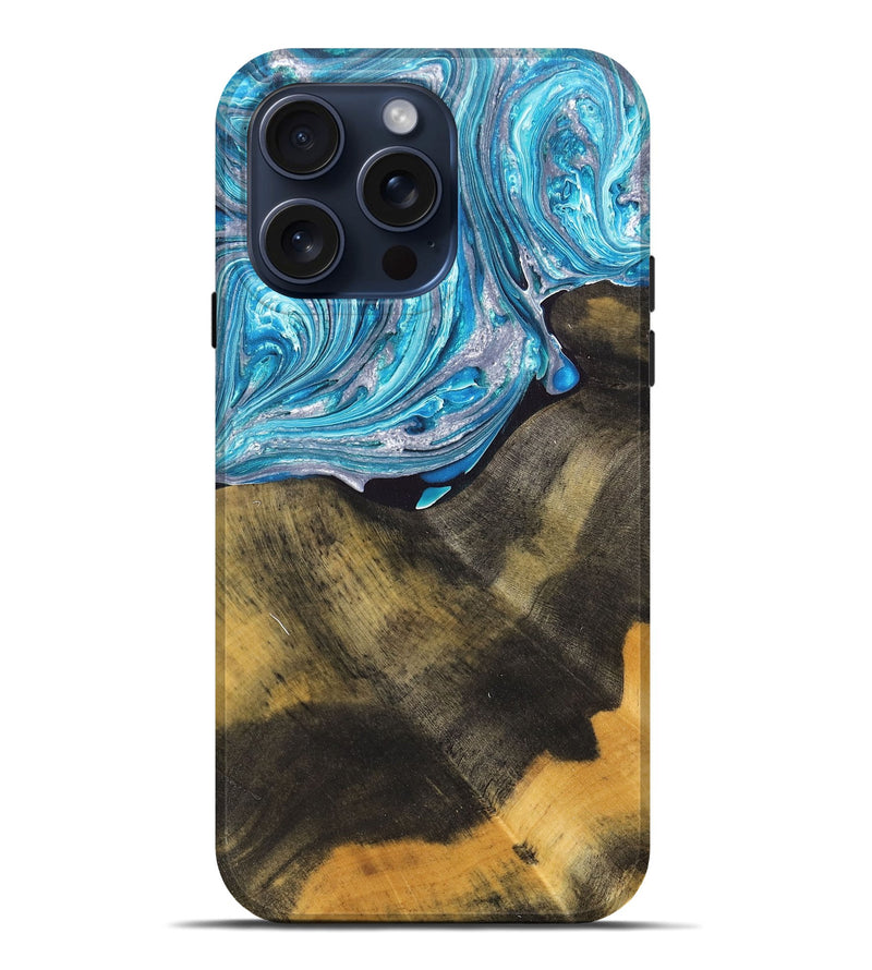 iPhone 15 Pro Max Wood+Resin Live Edge Phone Case - Gianni (Blue, 669536)
