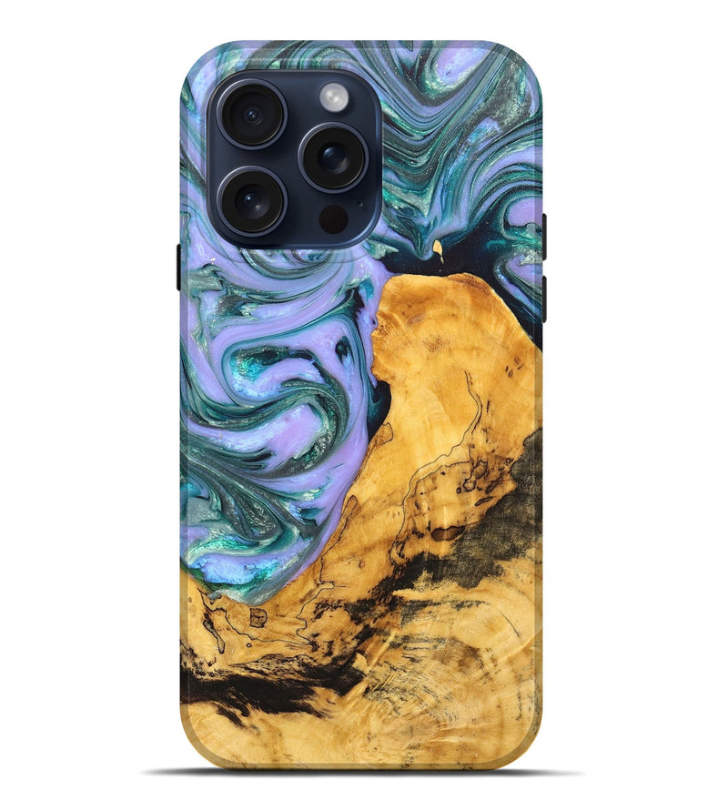 iPhone 15 Pro Max Wood+Resin Live Edge Phone Case - Daniella (Purple, 669540)