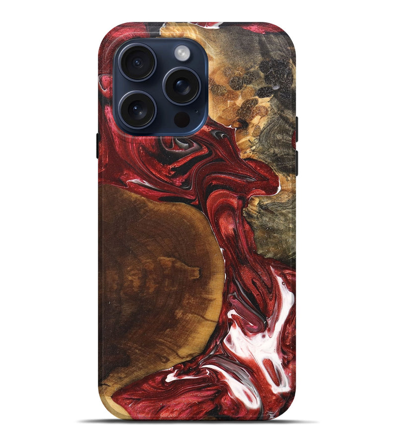 iPhone 15 Pro Max Wood+Resin Live Edge Phone Case - Nyla (Red, 669541)