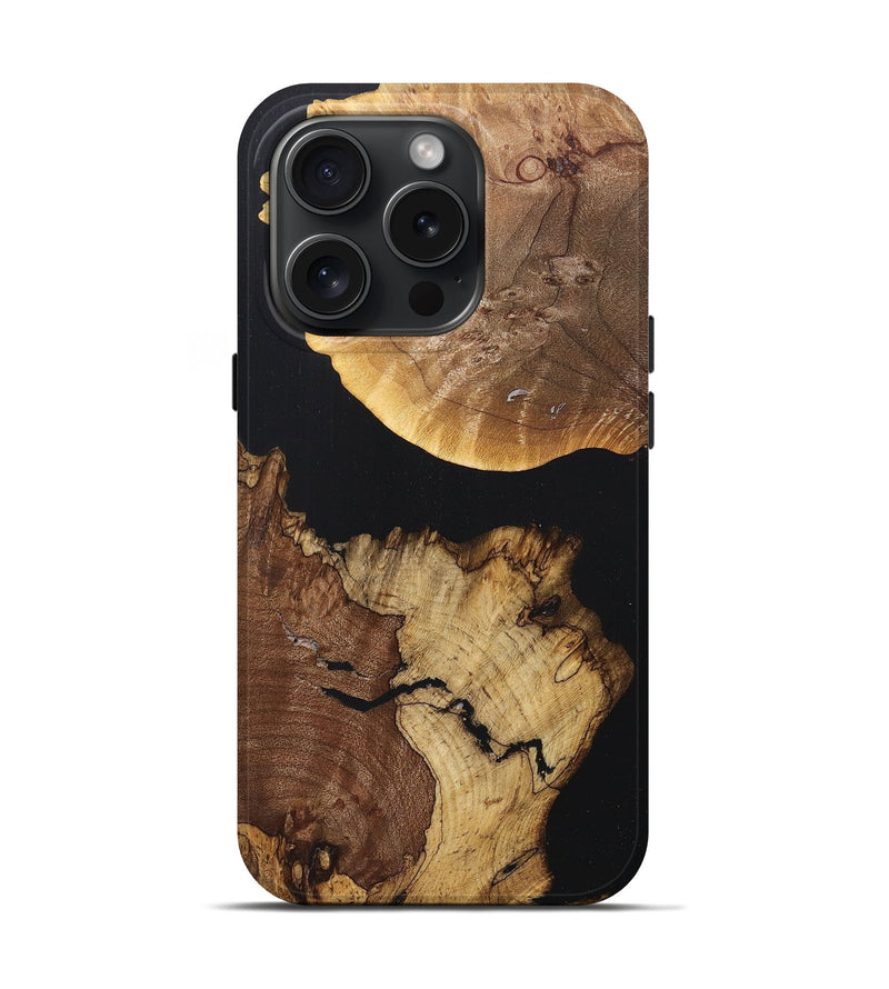 iPhone 15 Pro Wood+Resin Live Edge Phone Case - Katharine (Pure Black, 669554)