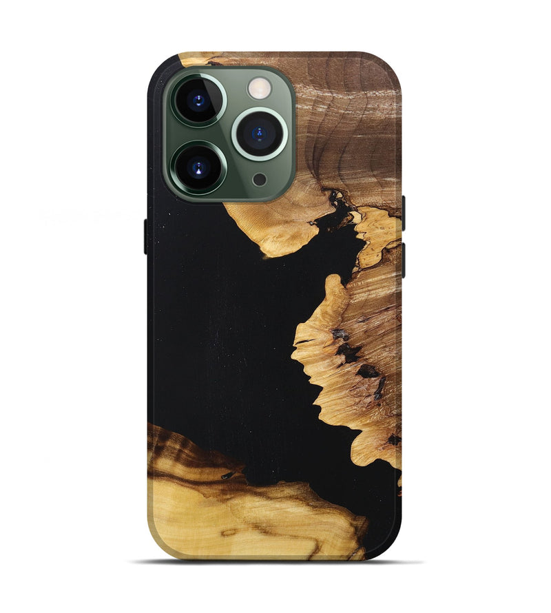 iPhone 13 Pro Wood+Resin Live Edge Phone Case - Olive (Pure Black, 669558)