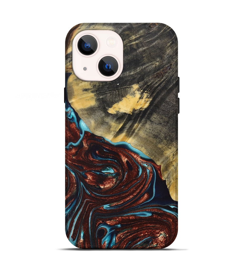 iPhone 13 Wood+Resin Live Edge Phone Case - Kaylee (Teal & Gold, 669561)