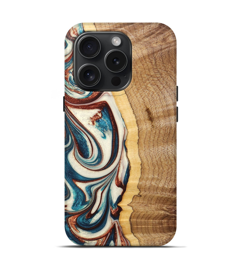 iPhone 15 Pro Wood+Resin Live Edge Phone Case - Julius (Teal & Gold, 669564)