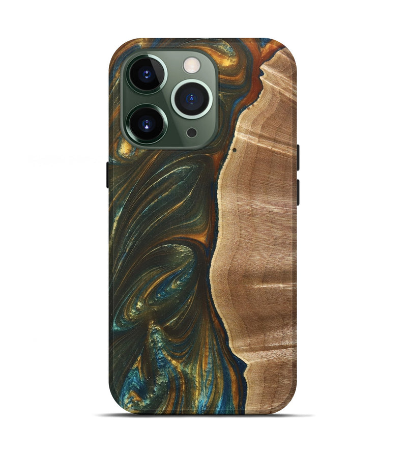 iPhone 13 Pro Wood+Resin Live Edge Phone Case - Marvin (Teal & Gold, 669571)