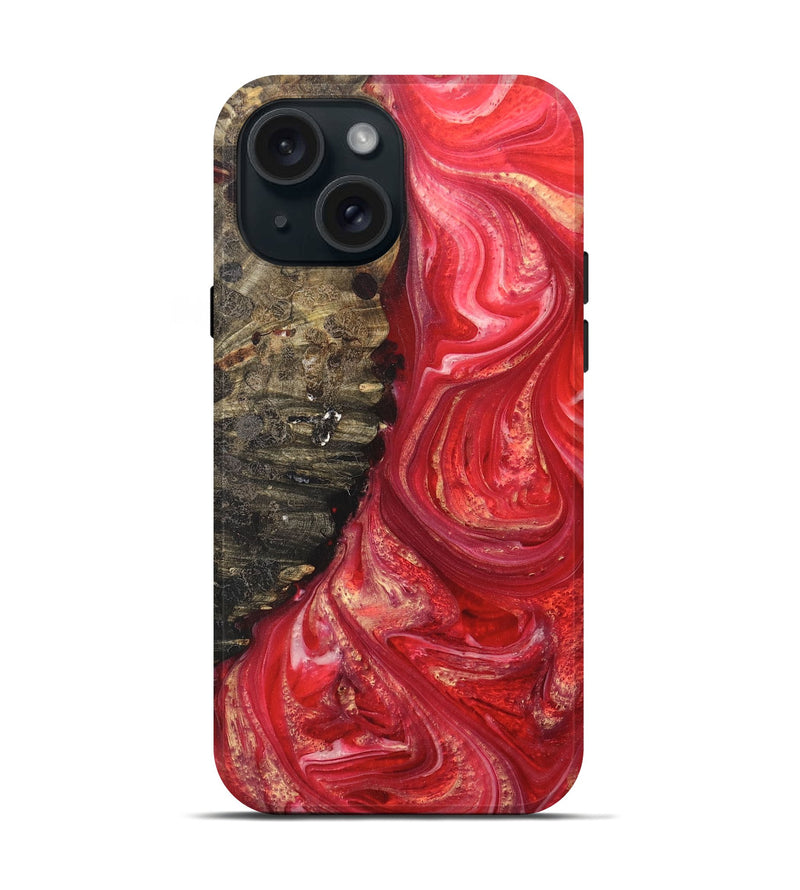 iPhone 15 Wood+Resin Live Edge Phone Case - Latoya (Red, 669574)