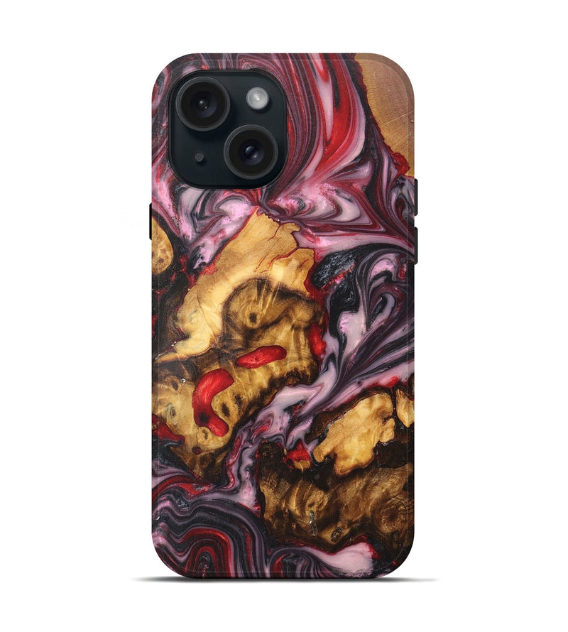 iPhone 15 Wood+Resin Live Edge Phone Case - Ernest (Red, 669576)