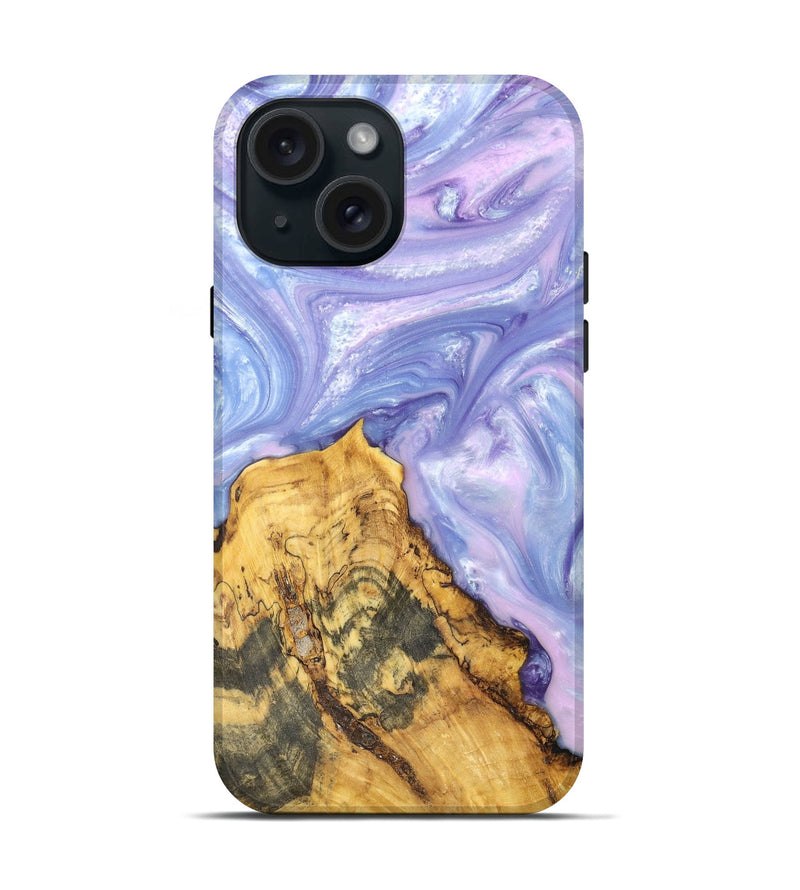 iPhone 15 Wood+Resin Live Edge Phone Case - Addyson (Purple, 669577)
