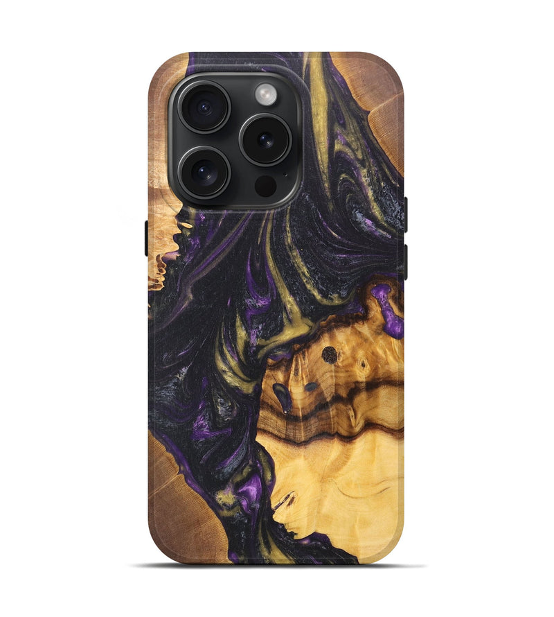 iPhone 15 Pro Wood+Resin Live Edge Phone Case - Aiden (Purple, 669580)
