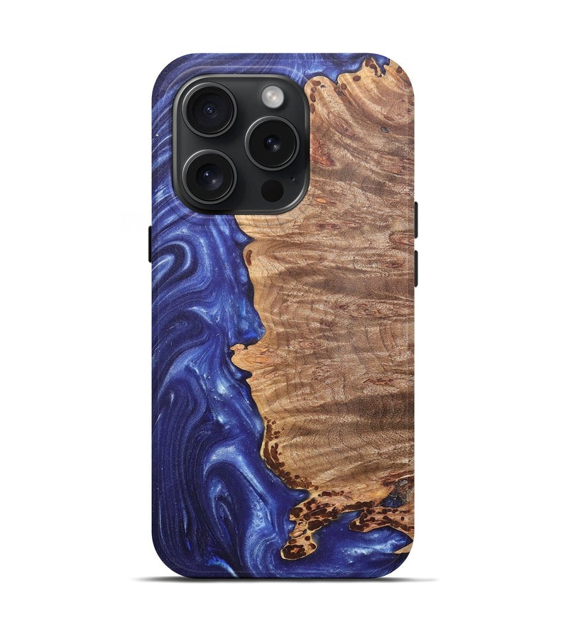iPhone 15 Pro Wood+Resin Live Edge Phone Case - Sullivan (Blue, 669584)