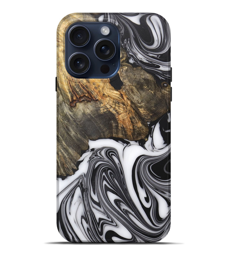 iPhone 15 Pro Max Wood+Resin Live Edge Phone Case - Ashlyn (Black & White, 669585)