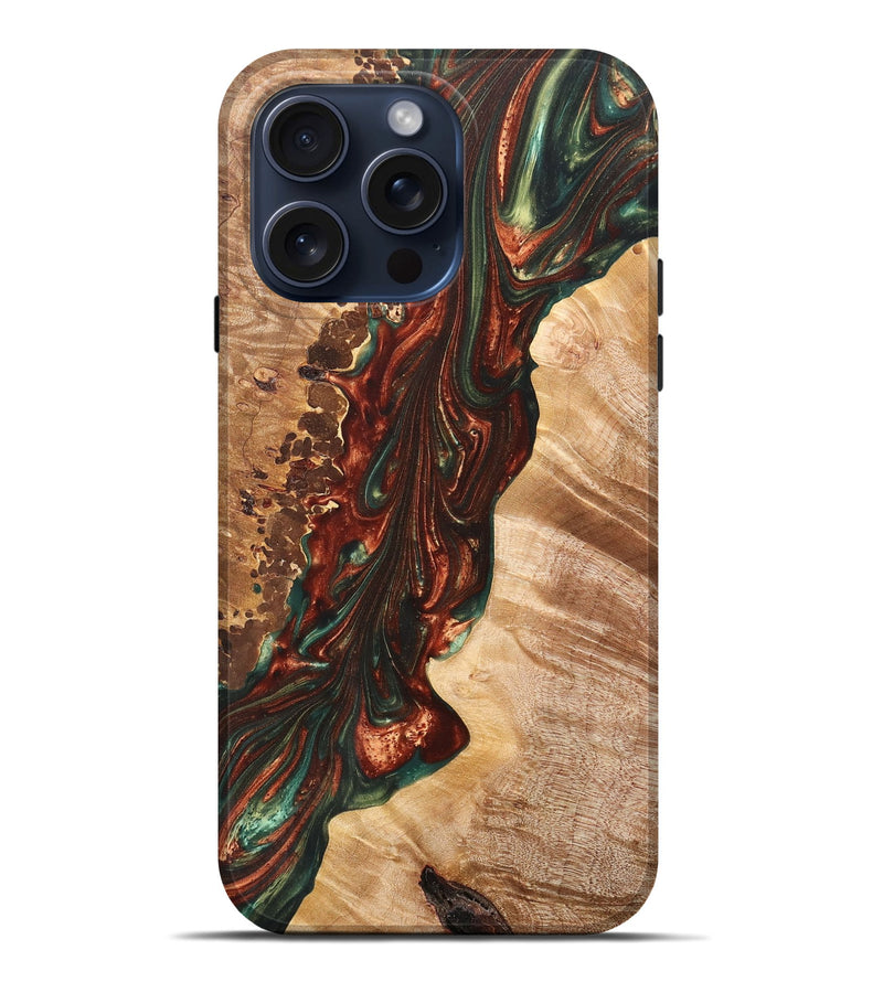 iPhone 15 Pro Max Wood+Resin Live Edge Phone Case - Alivia (Green, 669587)