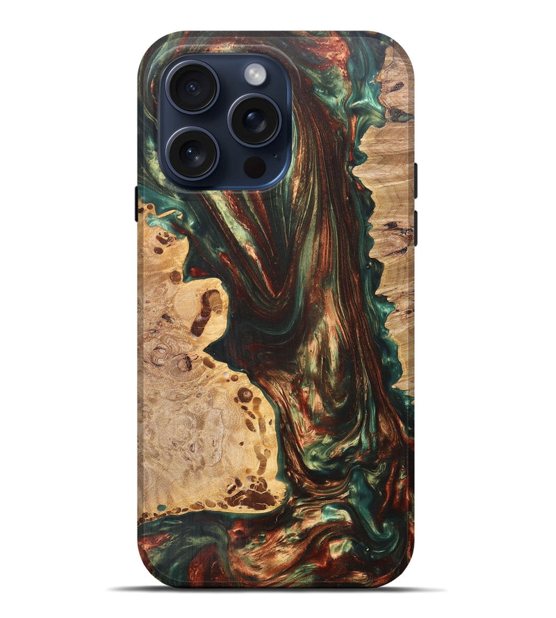 iPhone 15 Pro Max Wood+Resin Live Edge Phone Case - Alisa (Green, 669588)