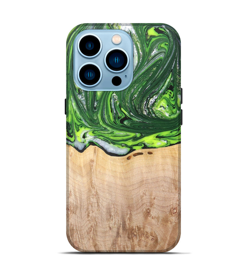 iPhone 14 Pro Wood+Resin Live Edge Phone Case - Ronda (Green, 669589)