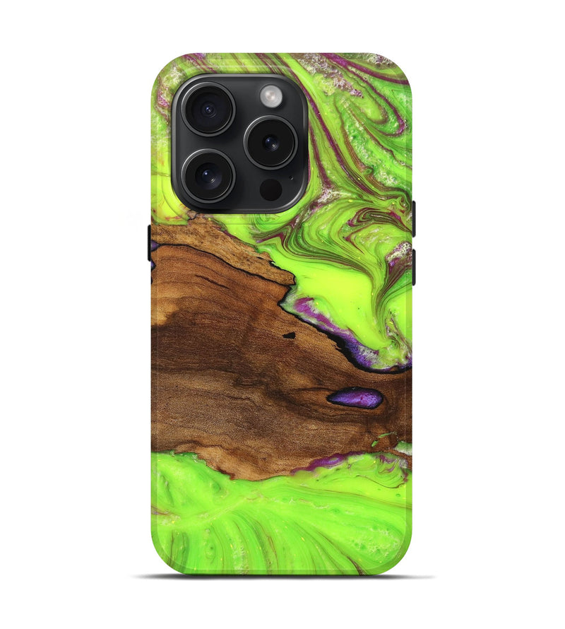 iPhone 15 Pro Wood+Resin Live Edge Phone Case - Addisyn (Green, 669594)