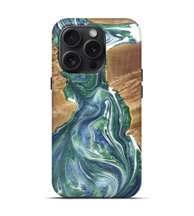 iPhone 15 Pro Wood+Resin Live Edge Phone Case - Jim (Blue, 669595)