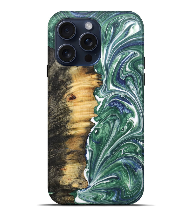 iPhone 15 Pro Max Wood+Resin Live Edge Phone Case - Jerry (Green, 669596)