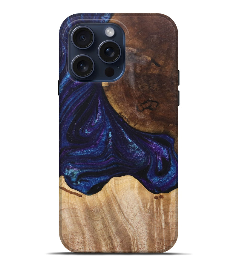 iPhone 15 Pro Max Wood+Resin Live Edge Phone Case - Irene (Blue, 669599)