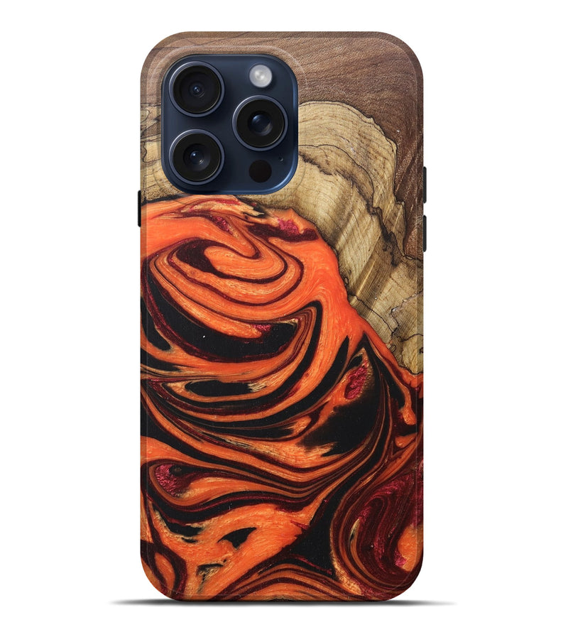 iPhone 15 Pro Max Wood+Resin Live Edge Phone Case - Dwight (Red, 669601)