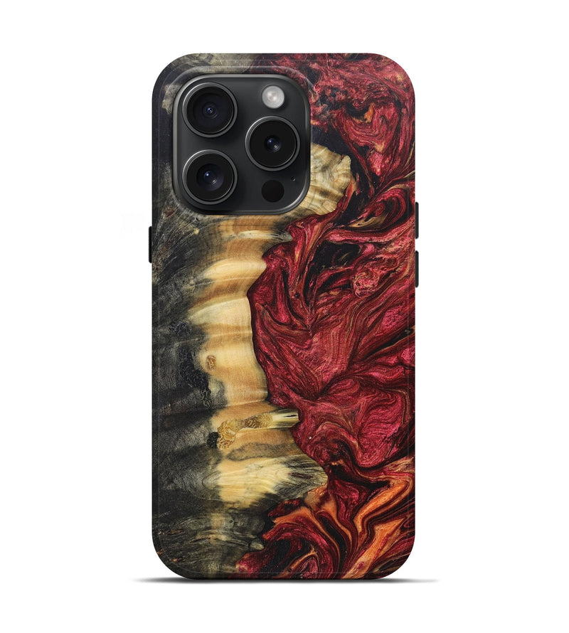 iPhone 15 Pro Wood+Resin Live Edge Phone Case - Carmen (Red, 669603)