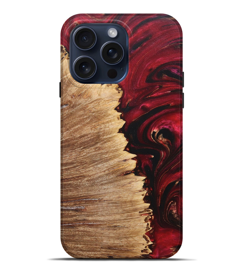 iPhone 15 Pro Max Wood+Resin Live Edge Phone Case - Judith (Red, 669604)