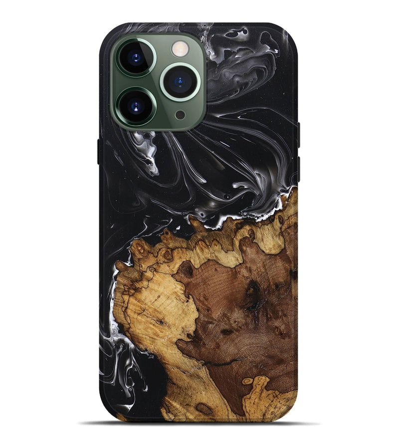 iPhone 13 Pro Max Wood+Resin Live Edge Phone Case - Noelle (Black & White, 669606)