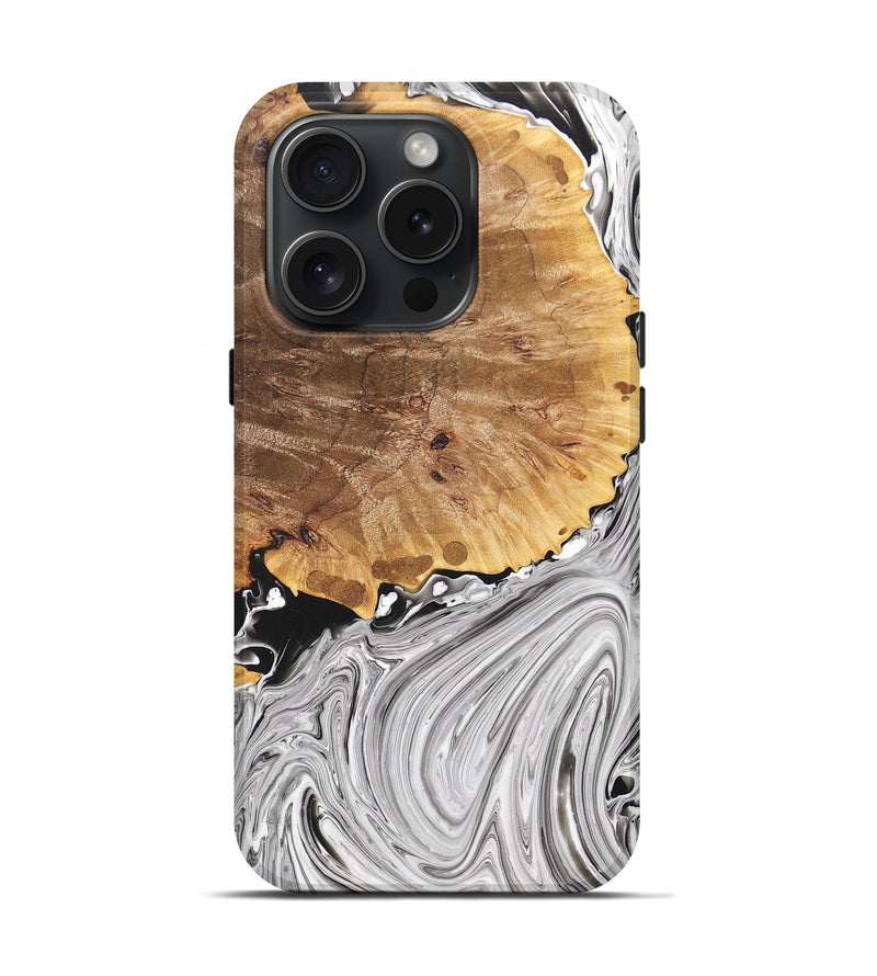 iPhone 15 Pro Wood+Resin Live Edge Phone Case - Brandon (Black & White, 669609)