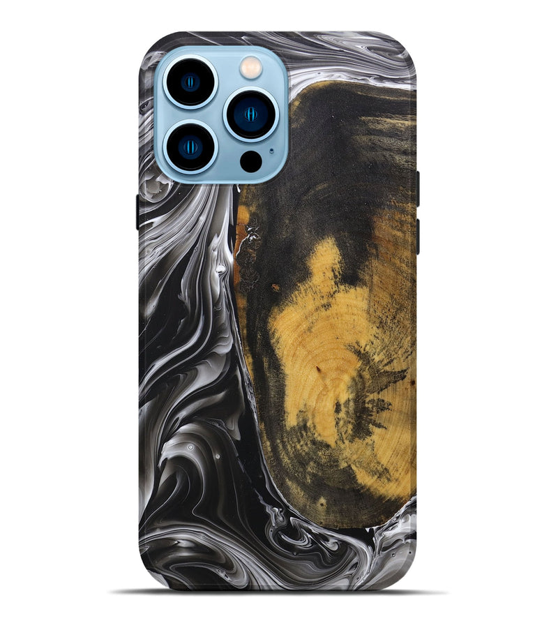 iPhone 14 Pro Max Wood+Resin Live Edge Phone Case - Abby (Black & White, 669611)