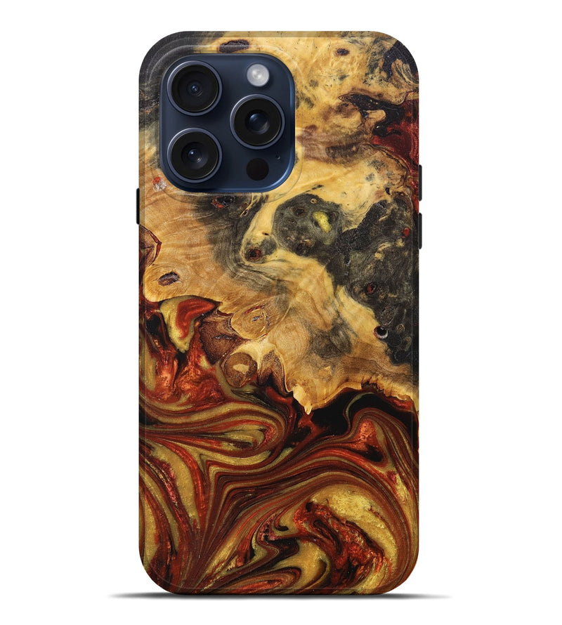 iPhone 15 Pro Max Wood+Resin Live Edge Phone Case - Gertrude (Red, 669789)