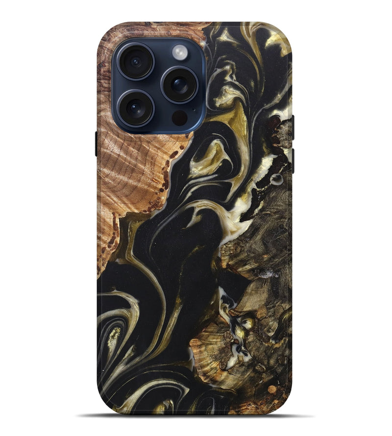 iPhone 15 Pro Max Wood+Resin Live Edge Phone Case - Ariyah (Black & White, 669791)
