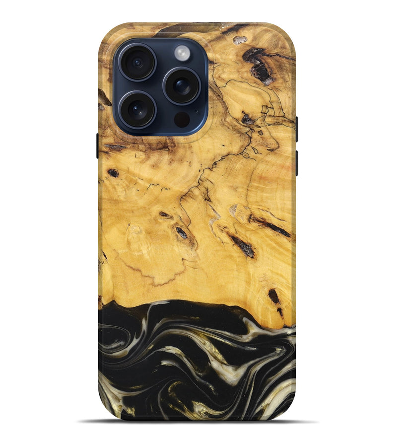 iPhone 15 Pro Max Wood+Resin Live Edge Phone Case - Horace (Black & White, 669792)