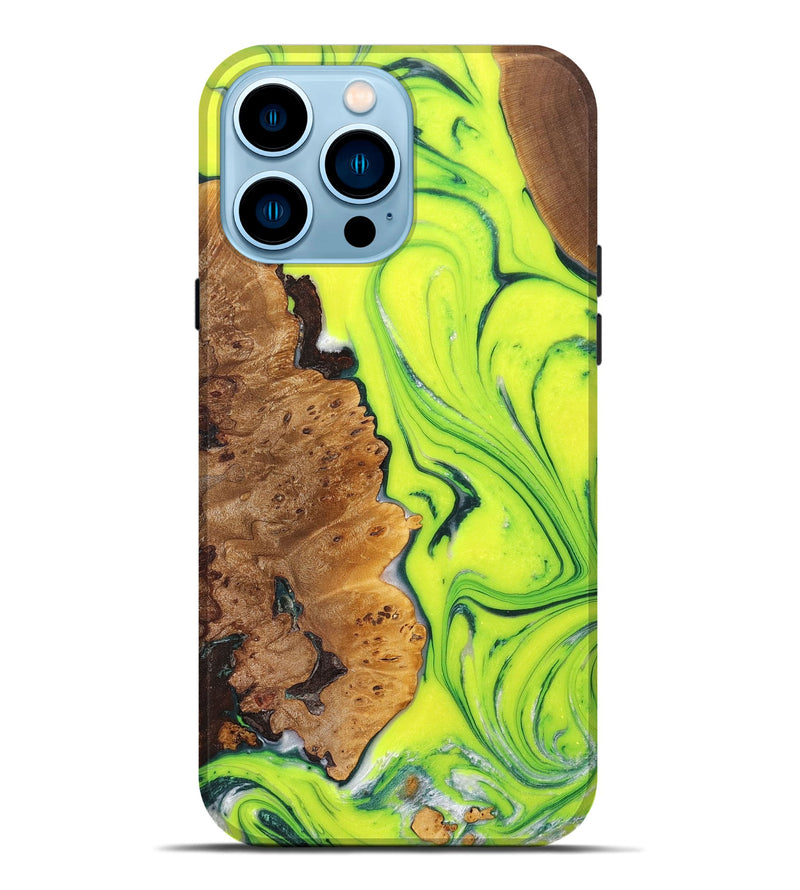 iPhone 14 Pro Max Wood+Resin Live Edge Phone Case - Olivia (Green, 669800)