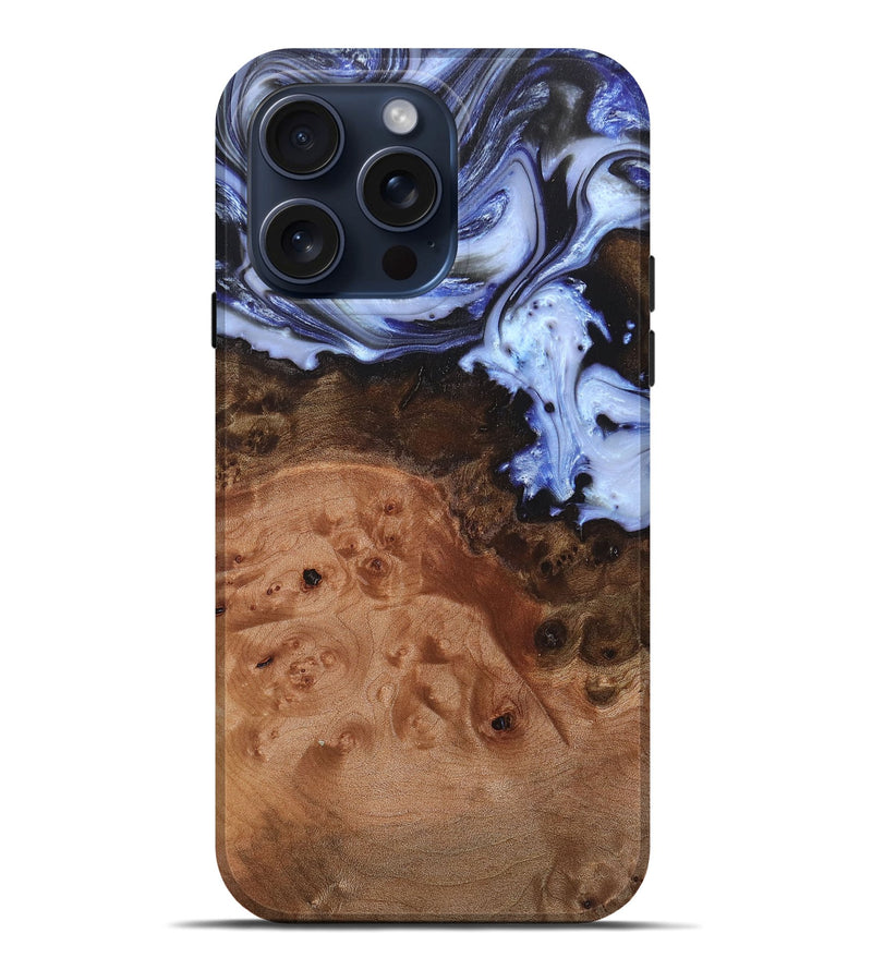 iPhone 15 Pro Max Wood+Resin Live Edge Phone Case - Rylee (Blue, 669802)