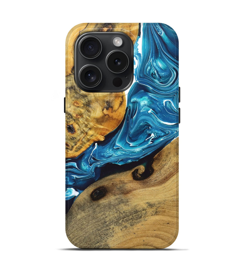 iPhone 15 Pro Wood+Resin Live Edge Phone Case - Tabitha (Blue, 669803)