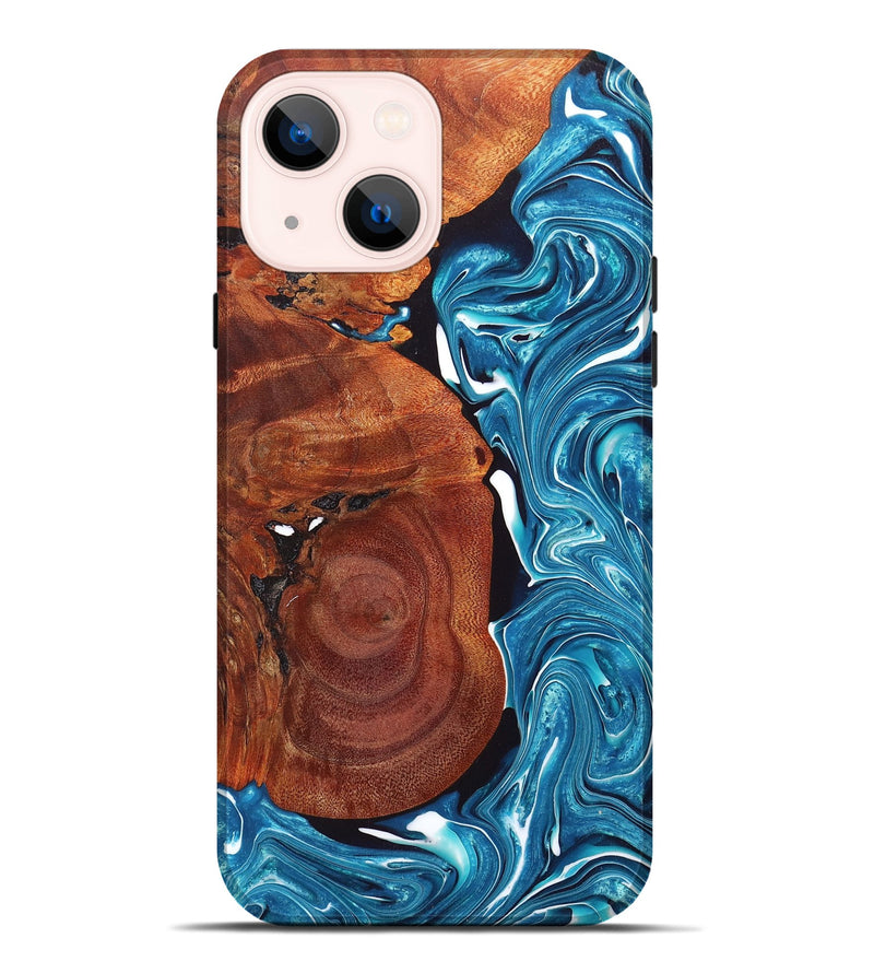 iPhone 14 Plus Wood+Resin Live Edge Phone Case - Jonathon (Blue, 669804)