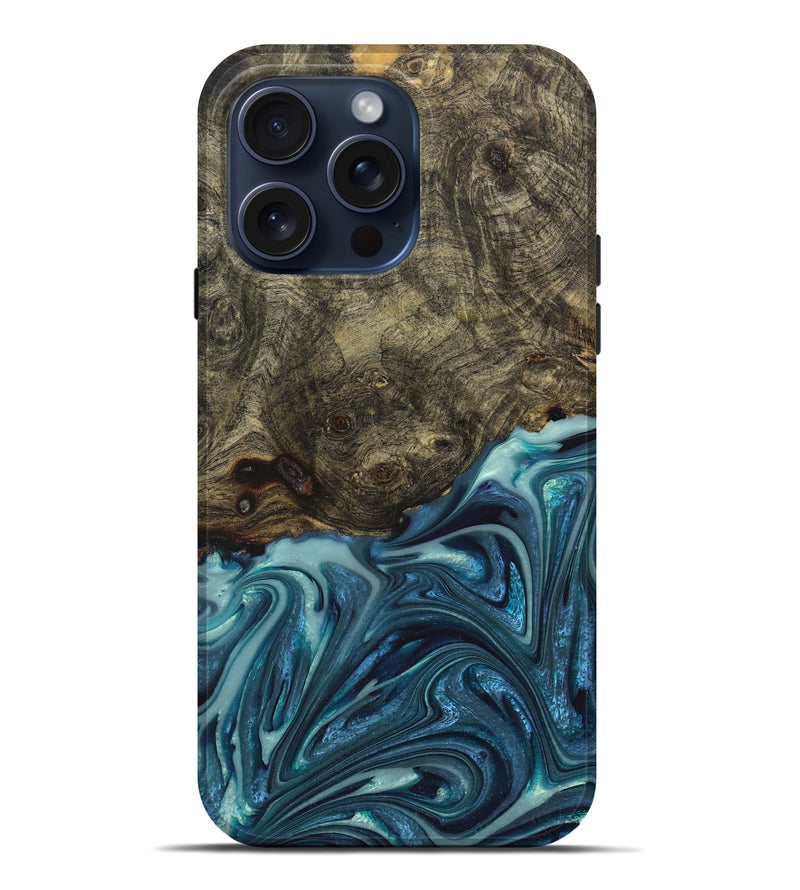iPhone 15 Pro Max Wood+Resin Live Edge Phone Case - Winston (Blue, 669805)
